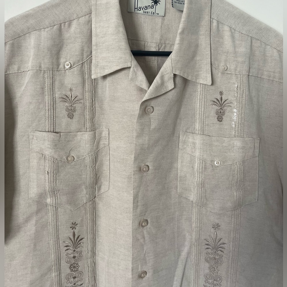 Vintage Havana Shirt Co. Linen Detailed Embroidered Shirt Size L
